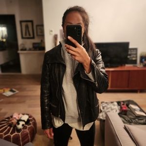 All Saints Bales Biker Moto black leather jacket, small medium UK 10/US 6/ EU 38